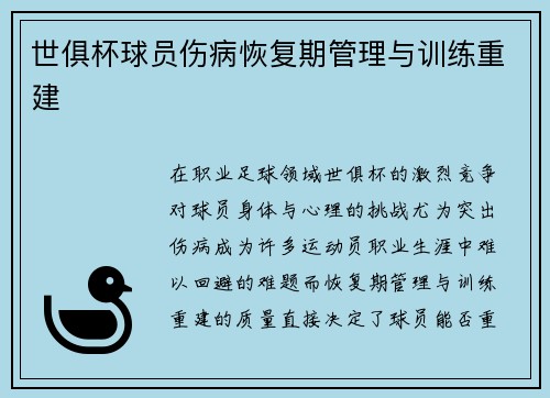 世俱杯球员伤病恢复期管理与训练重建